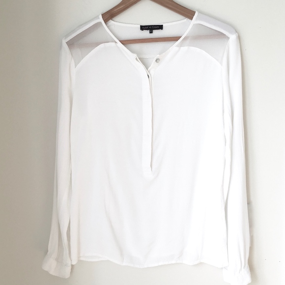Violet & Claire Tops - Violet Claire White Sheer Shoulder Crepe Popover
